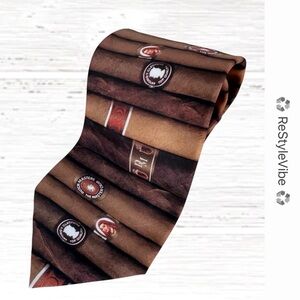 RALPH MARLIN Men’s Tie Cigars Stacked Graphic Print Vintage Retro 90s